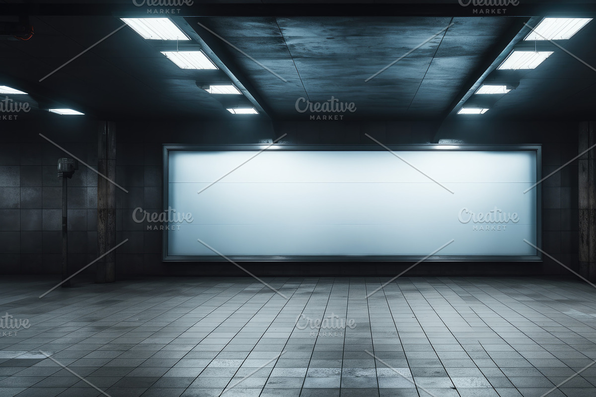 Blank billboard in subway, lightbox, an Illustration by Lopatin Photo