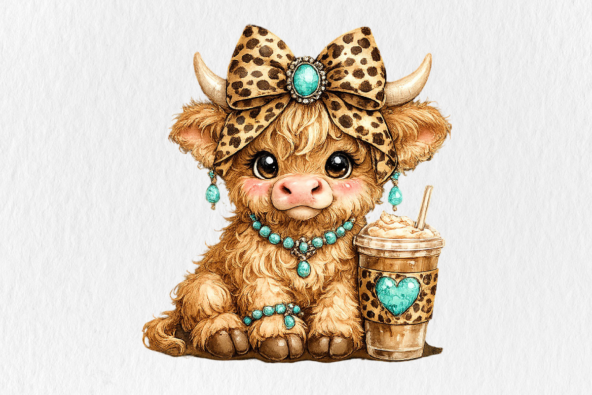 Cute Western Highland Cow Coffee PNG, a Seasonal Illustration by CraftArtStudio (Photo 1 of 4)