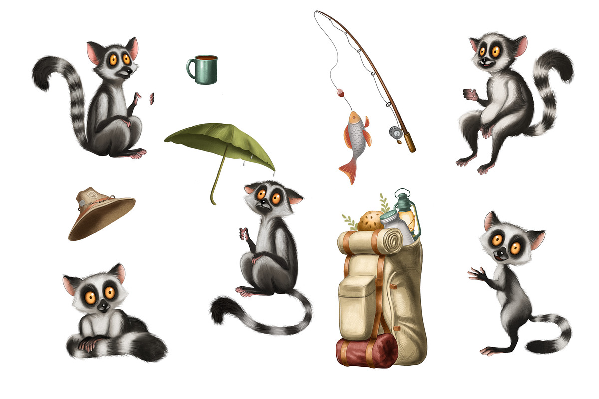 Camping adventure with a lemur, an Illustration by IrynaPanashii (Photo 2 of 12)