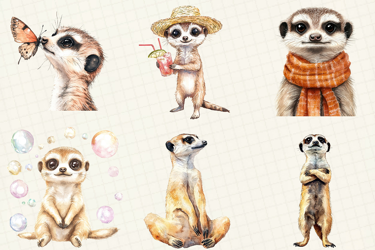 Watercolor Cute Meerkat Clipart, an Illustration by OK Design (Photo 4 of 5)