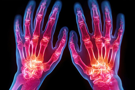 View of human hands showing the effects of rheumatoid arthritis and joint infla, a Health & Medical Photo by AlyaAnd