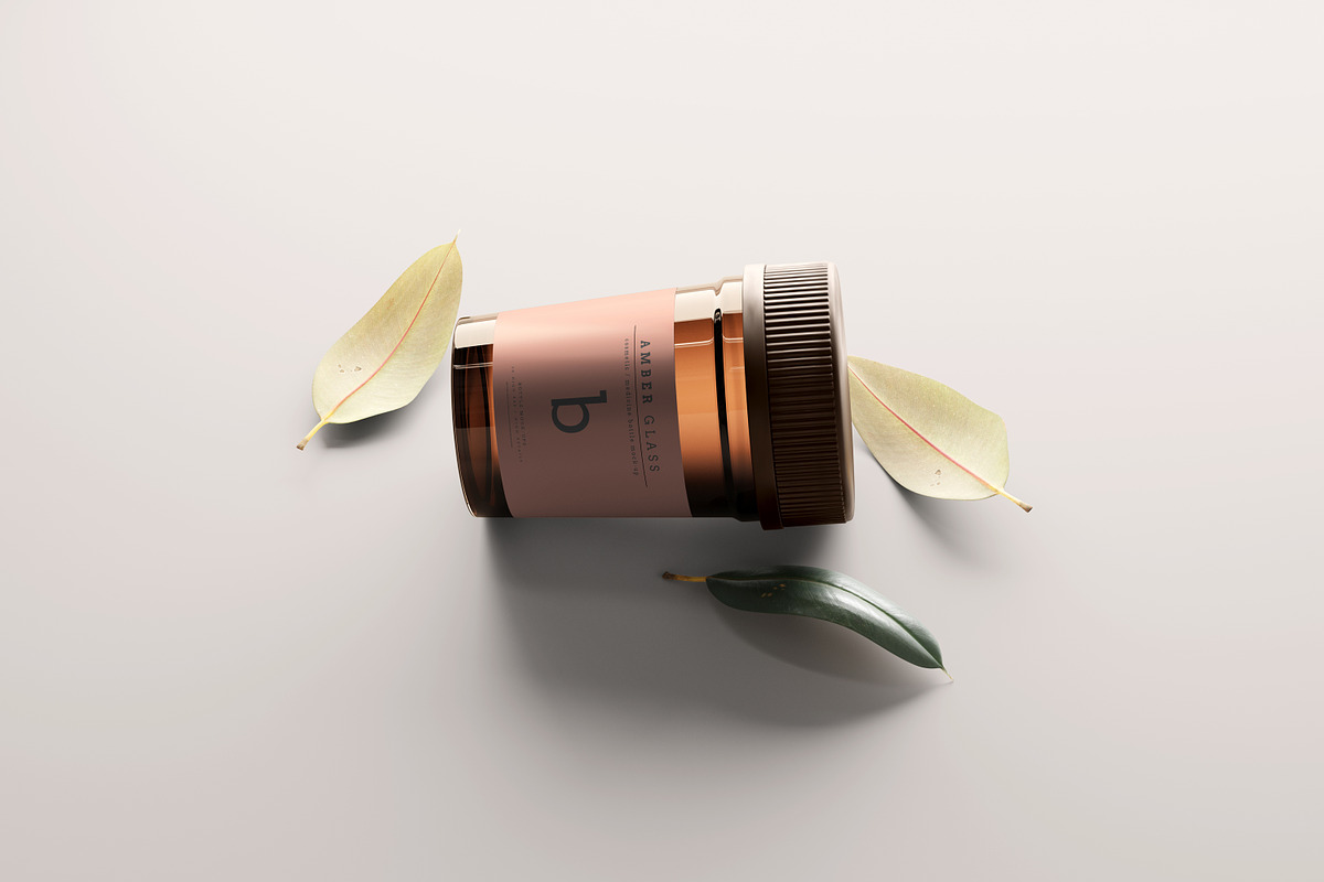 Amber Glass Pills Bottle Mockups, a Cups & Container Mockup by pmvch (Photo 16 of 20)