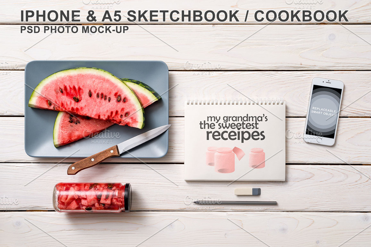 Iphone & Sketchbook Mockup, an iPhone Mockup by mockupgeek (Photo 1 of 3)