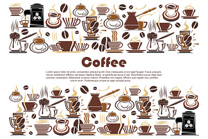 Coffee Banner With Hot Drink And Beverage Border