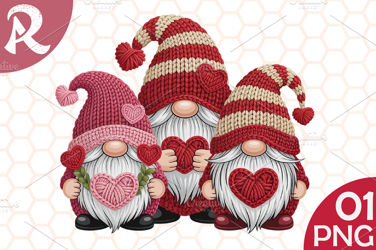 Faux Yarn Valentine Love Gnomes PNG, an Illustration by RobertsArt (Photo 1 of 4)
