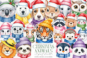 Cute Christmas Animals Clipart, an Illustration by SinaCreation (Thumbnail 1 of 7)