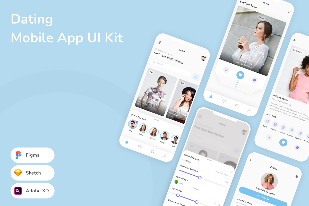 Dating Mobile App UI Kit, an UI Kit Template by Betush