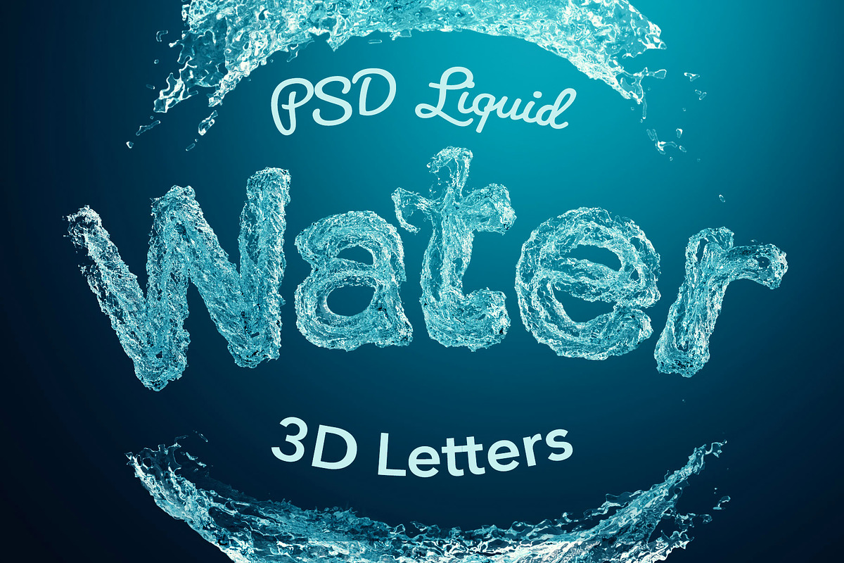 PSD Liquid Water 3D Letters, an Object Graphic by GK Creative (Photo 1 of 7)