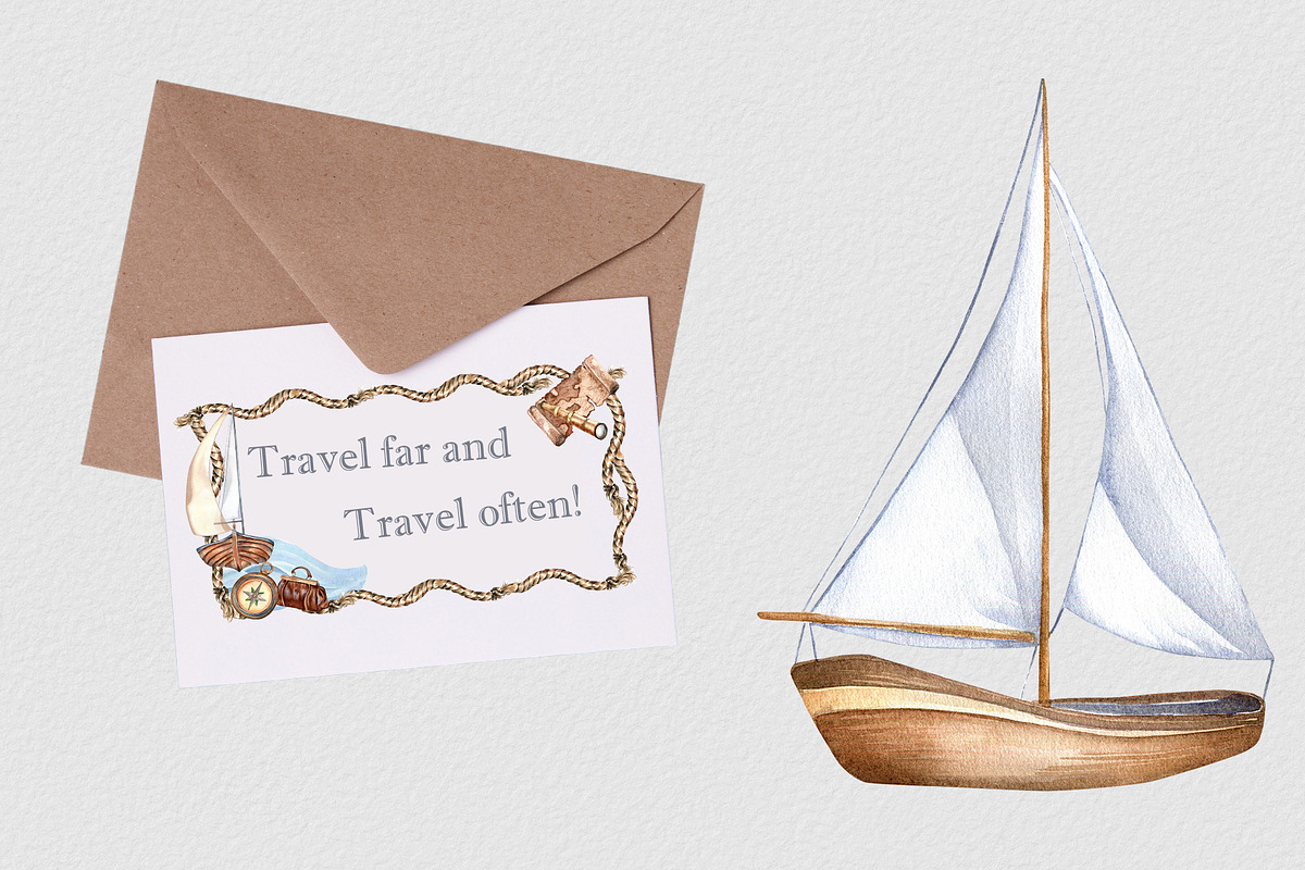 Nautical watercolor clipart, an Illustration by Kate Lanbina (Photo 12 of 12)