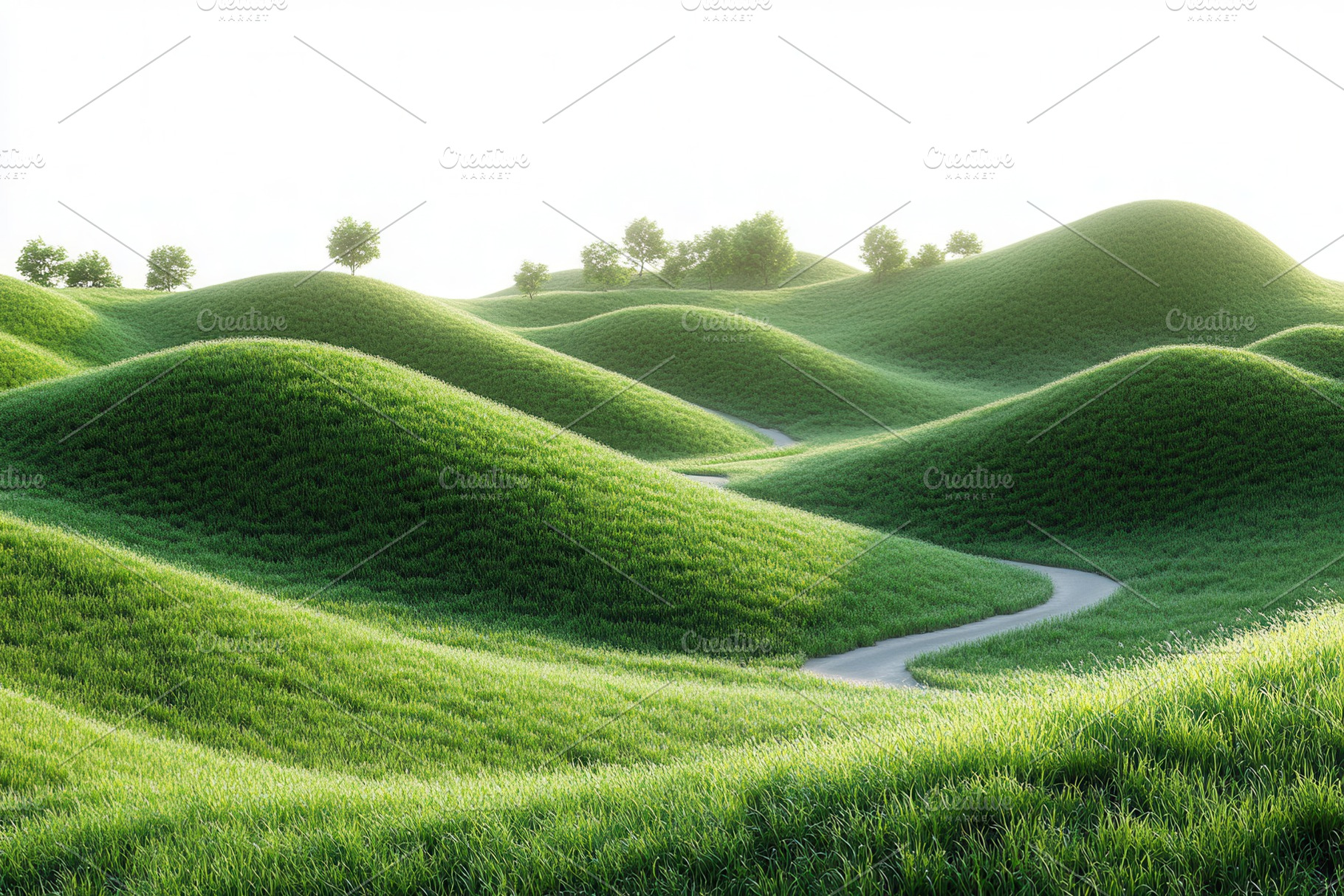 Rolling green hills with gentle curv, a Photo by Tanuart