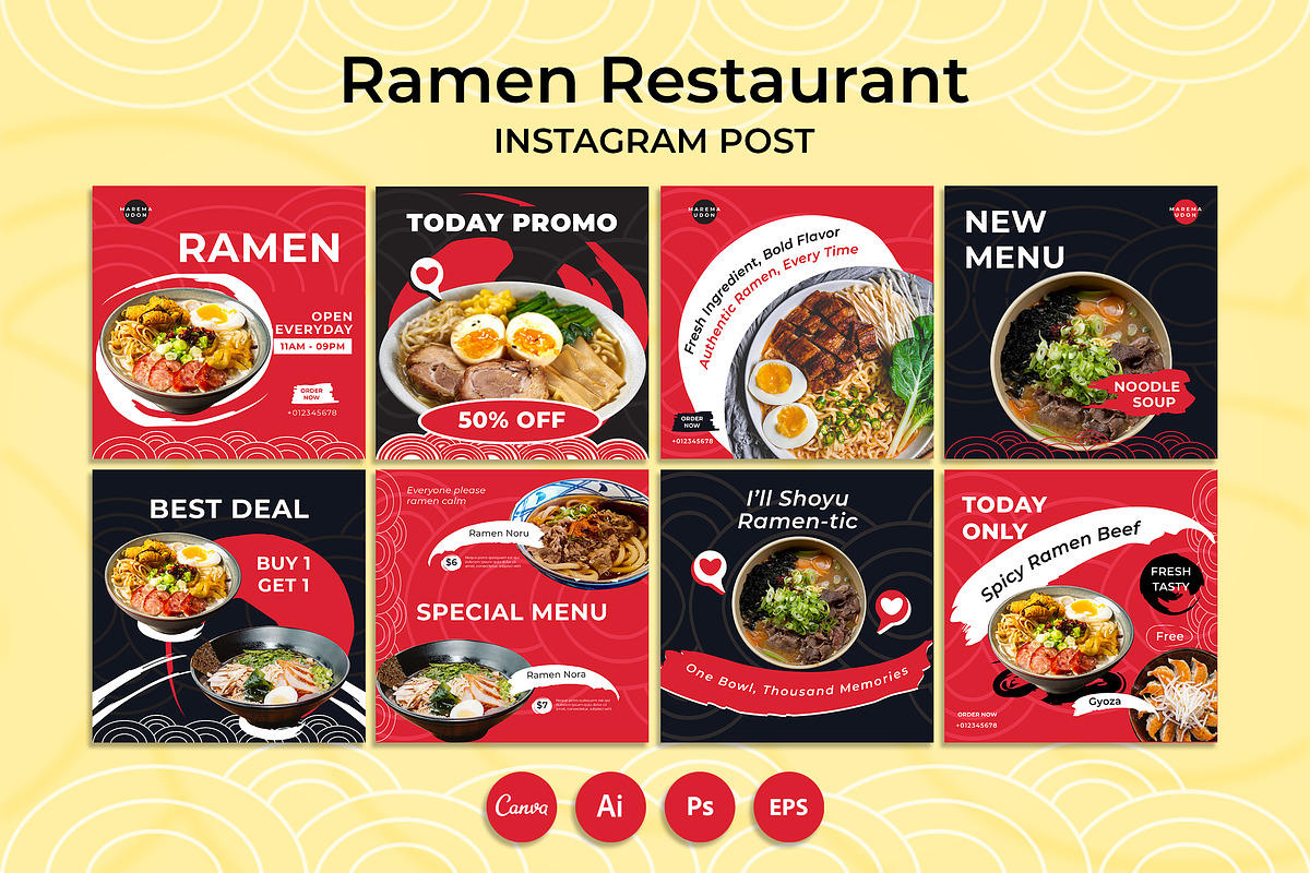 Ramen Instagram Post Template, a Social Media Template by Jiwstudio (Photo 1 of 4)
