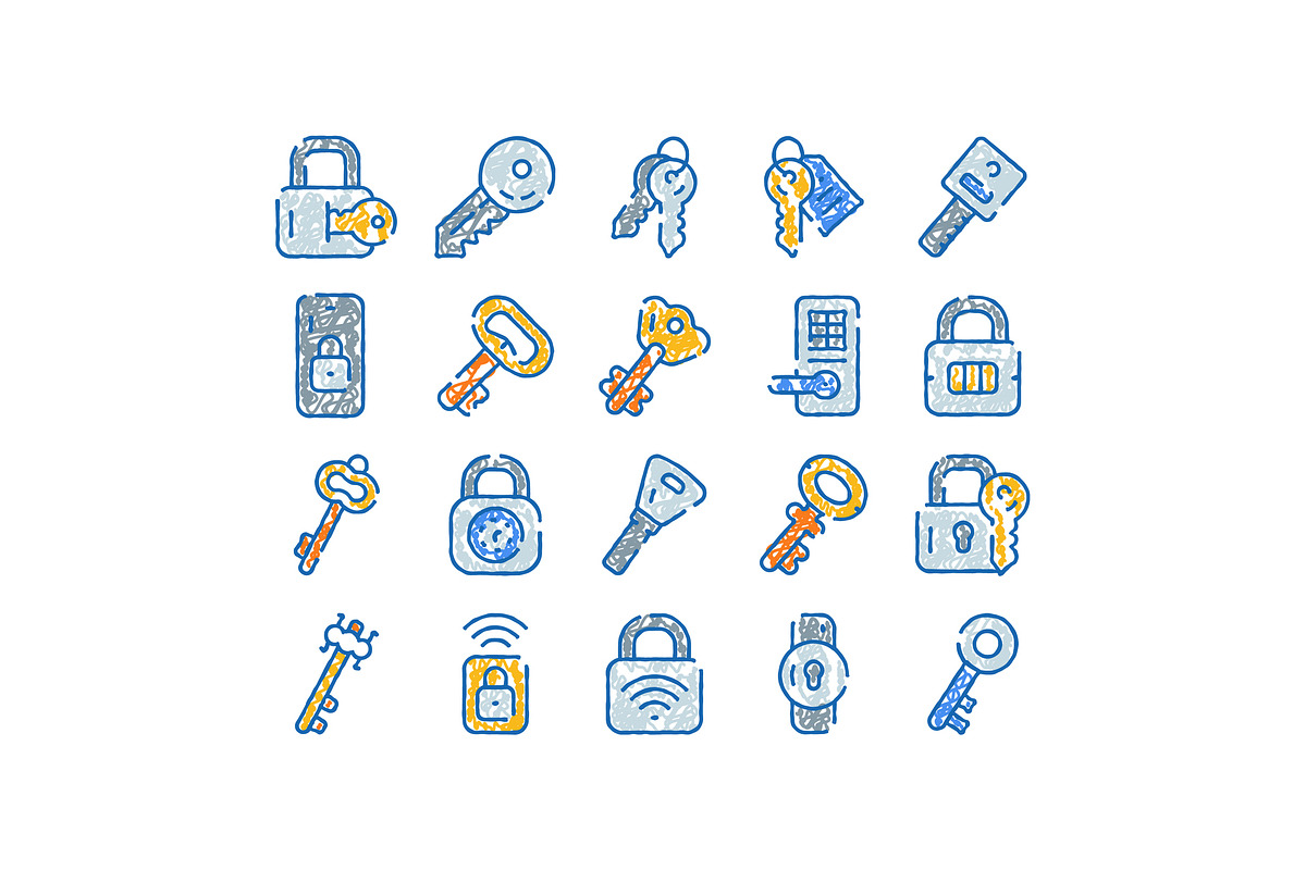 Key and lock doodle concept icon set, an Object Graphic by pikepicture (Photo 1 of 3)