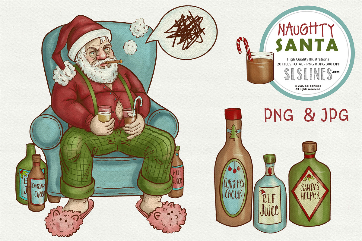 Naughty Santa Christmas Illustration, a Seasonal Illustration by SLS Lines (Photo 1 of 8)