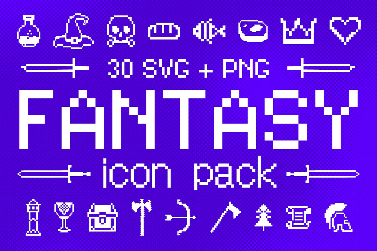 Fantasy Pixel Art Icon Pack (8-Bit), image size:1200x800
