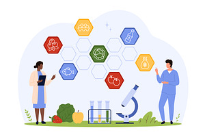 Scientists Analyzing Nutrition and, an Illustration by Flashvector