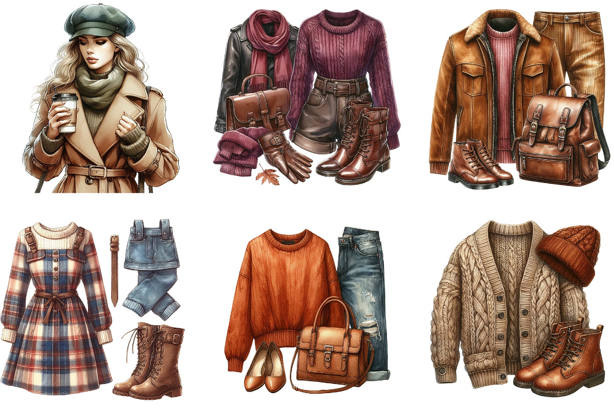Watercolor Autumn Fashion Clipart, an Illustration by cherrydesign (Photo 2 of 3)