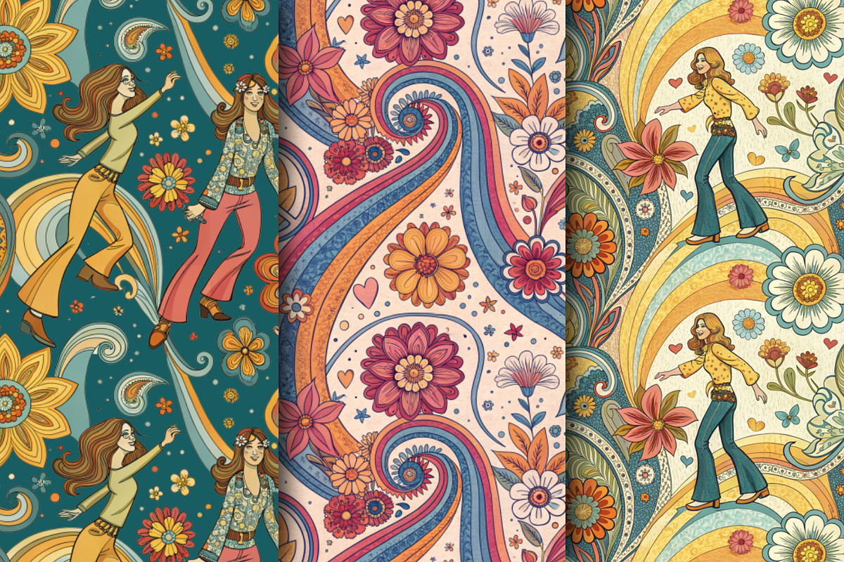 A set of seamless patterns of 70s., a Pattern Graphic by Designs by Helen Trupak (Photo 2 of 8)