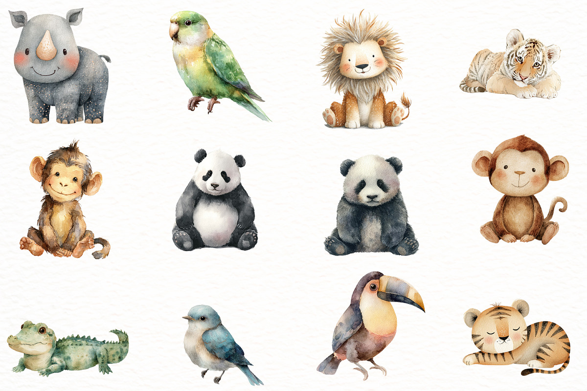 Watercolor Cute Baby Safari Animals, an Illustration by Designworld (Photo 8 of 8)