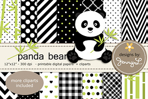 Panda Bear Digital Papers & Clipart, a Pattern Graphic by JennyL Designs