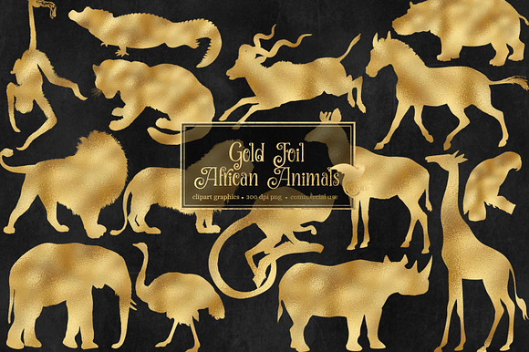 Gold Foil African Animals Clipart preview 4