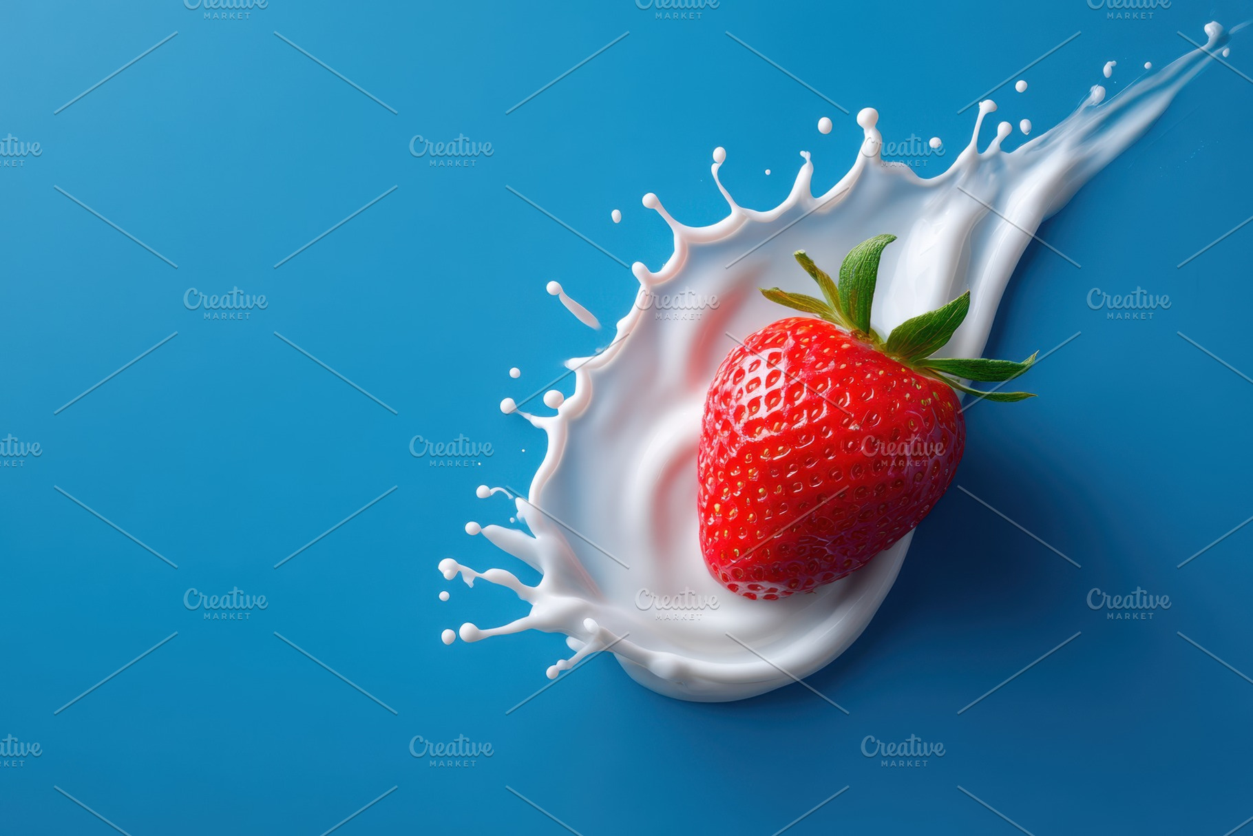 Strawberry splash in milk on blue background, a Food & Drink Photo by AlyaAnd
