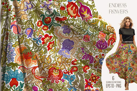 Endless Flowers Seamless Patterns, a Pattern Graphic by Elen-Lane