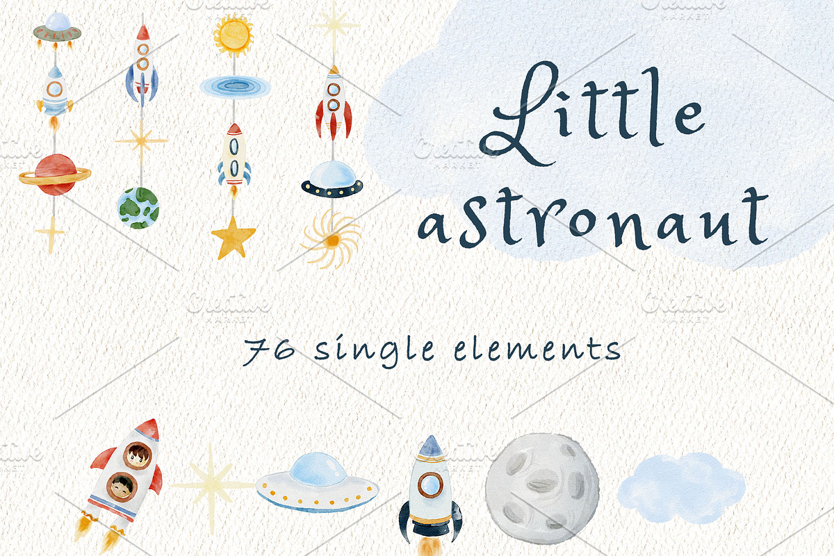 Baby astronaut watercolour clipart, an Illustration by heyiamalice (Photo 5 of 12)
