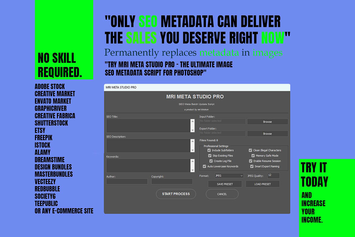 Photoshop Batch SEO Metadata Tool, a Plug-in Add-On by MRI STUDIO (Photo 2 of 11)