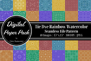 Tie Dye Rainbow Watercolor Patterns, a Pattern Graphic by Gen Aumonier (Thumbnail 1 of 9)