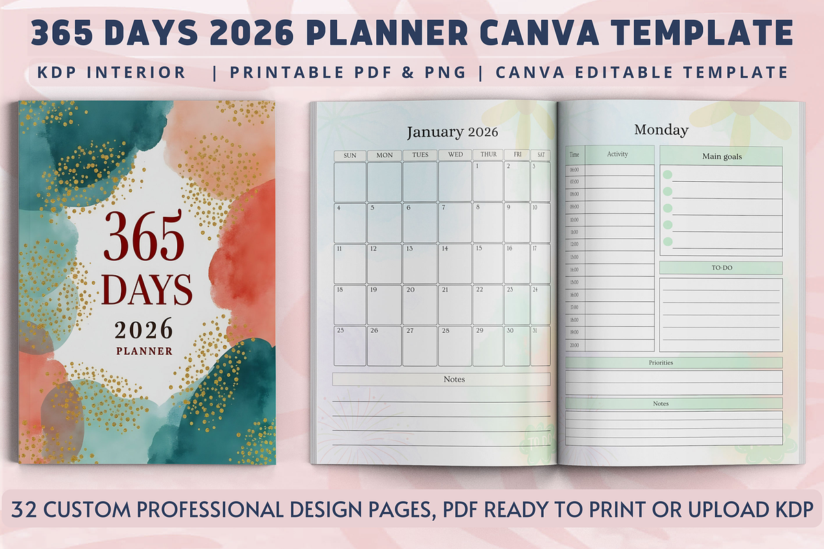 365 Days 2026 Planner | KDP Interior, a Design Template by Book2bees