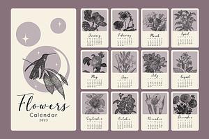 Calendar with monochrome flowers