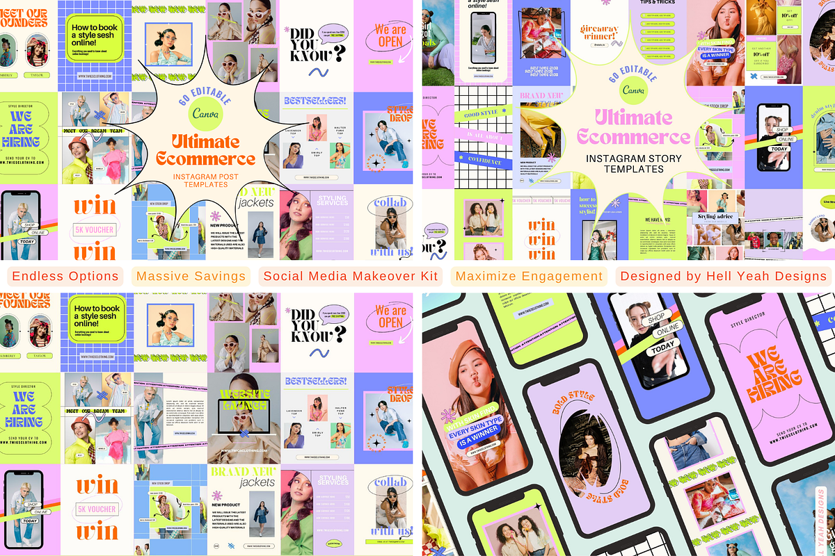 480 Instagram Bundle Templates, a Social Media Template by Hell Yeah ...
