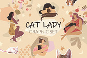 Cat Lady Graphic Set, an Animal Illustration by svetlana.belaia (Thumbnail 1 of 7)