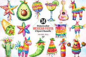 Watercolor Mexican Fiesta Clipart, an Illustration by Canvas Craft