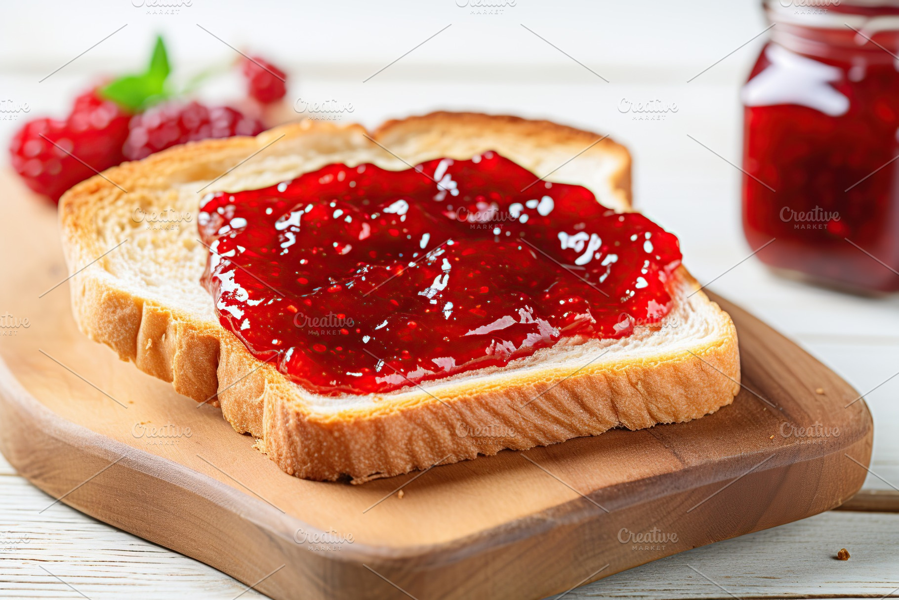 Toasted bread with sweet jam on wooden background, a Food & Drink Photo by AlyaAnd