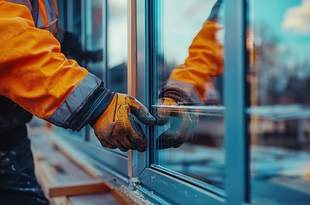 Worker installing new glass window w, a Background Photo by Pixeness