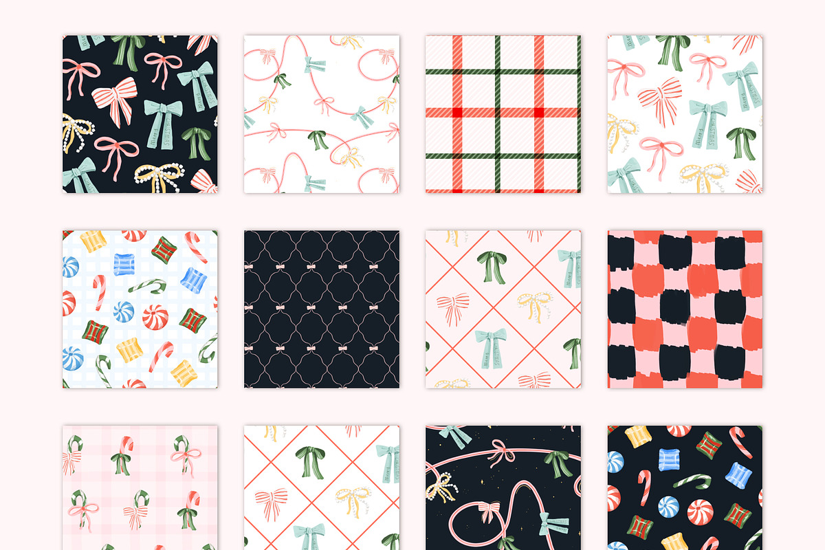 Christmas Seamless Patterns bows, a Pattern Graphic by Pattern + watercolor (Photo 9 of 10)