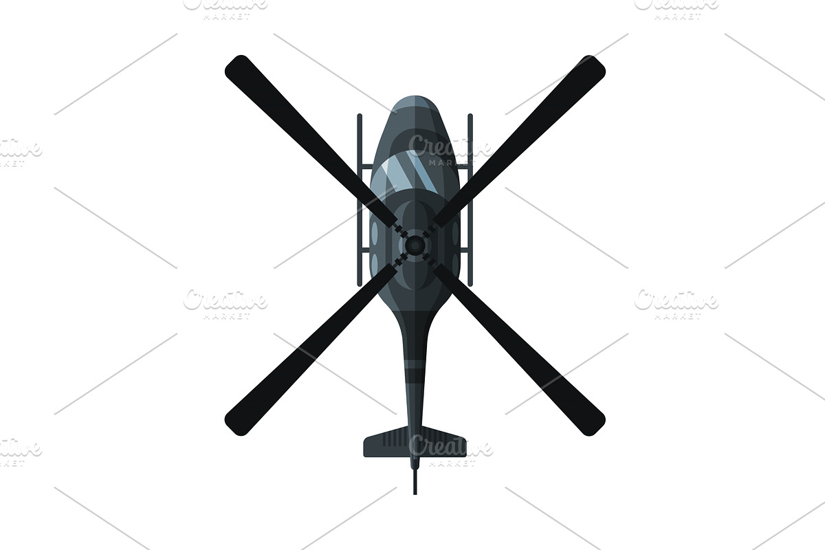 Flying Black Combat Helicopter, a Transportation Illustration by TopVectors