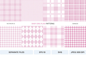 Seamless baby girl plaid patterns, an Illustration by SappiStudio