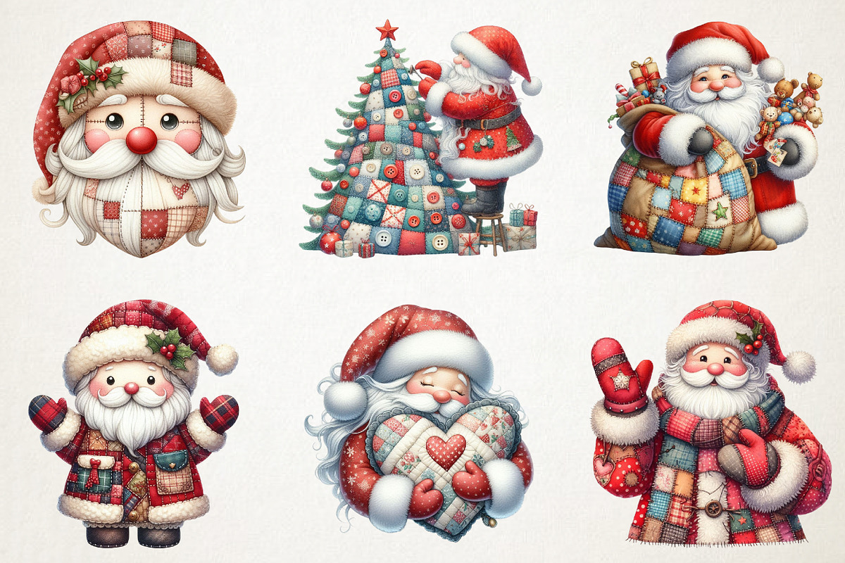 Patchwork Christmas Cute Santa Png, an Illustration by RobertsArt (Photo 7 of 7)