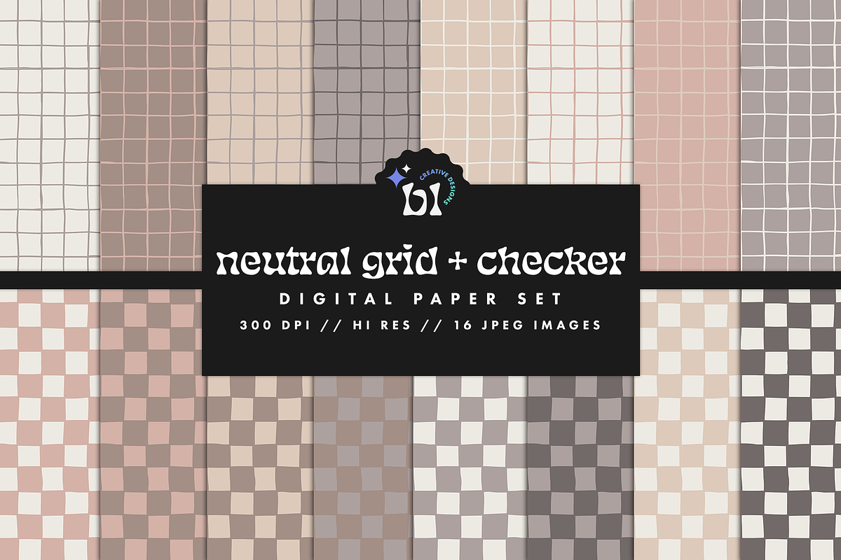 Neutral Grid & Checker Pattern Set, a Pattern Graphic by Brandi Lea Designs