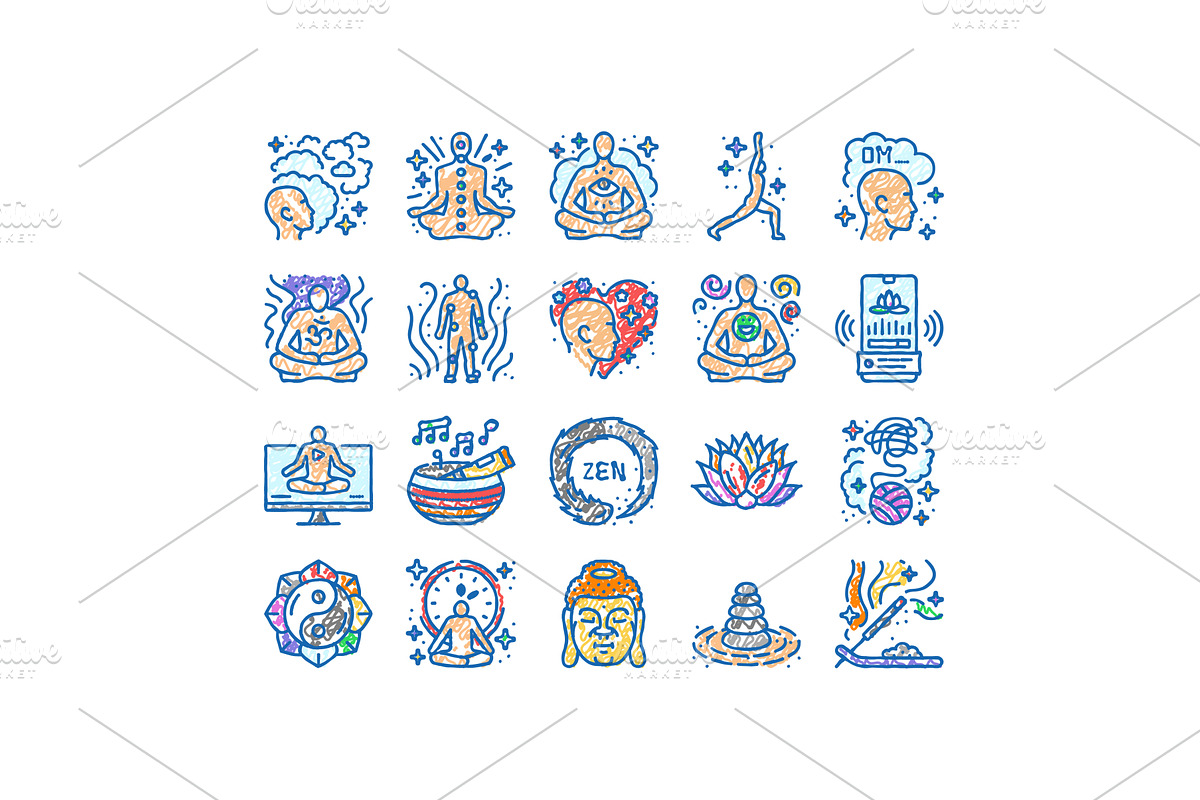 meditation yoga relax zen icons hand, an Object Illustration by pikepicture