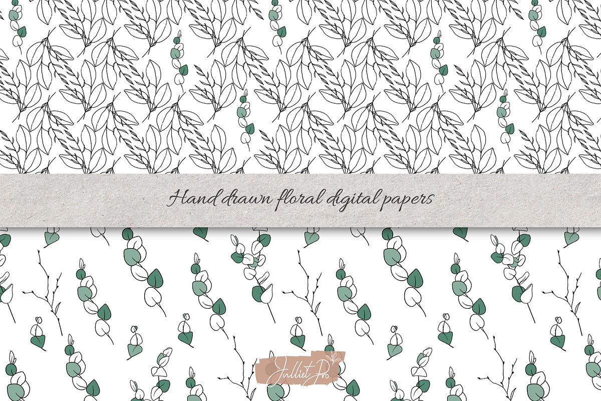 Doodle Eucalyptus botanical line art, a Pattern Graphic by JuDesign (Photo 3 of 7)