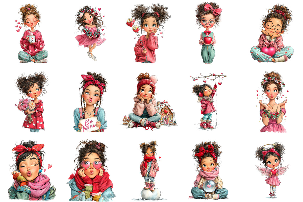 Whimsical Valentine Girl Clipart, an Illustration by OK Design (Photo 2 of 6)