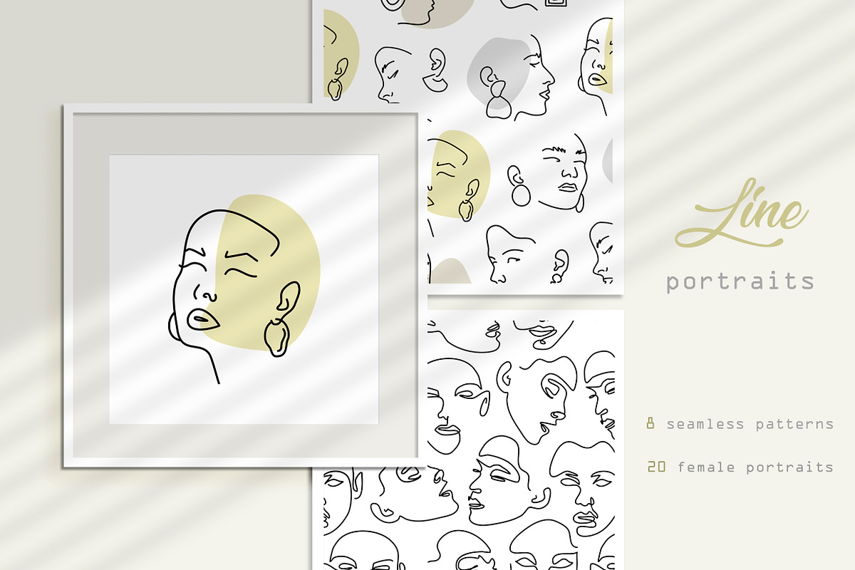 Line - female portraits & patterns, a Pattern Graphic by Pretty Meerkat (Photo 1 of 11)