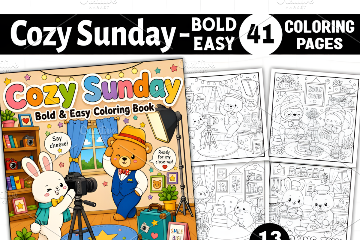 Cozy Sunday Cute & Comfy Coloring, an Animal Illustration by Coco Bloom (Photo 1 of 7)