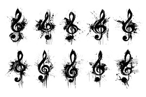 Treble clefs grunge elements black, an Object Illustration by Onyx