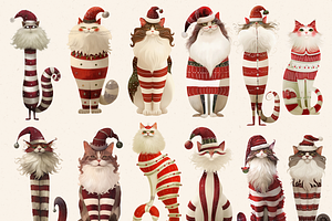 WHIMSICAL CHRISTMAS CATS CLIPART