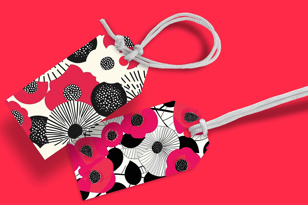 Whimsical Red, Black & White Flowers, a Pattern Graphic by Pattern Whimsy