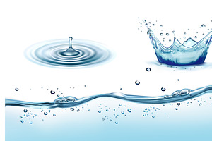 Set of transparent water splashes